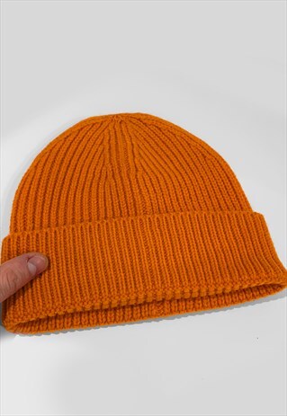 SKI TRAWLER KNITTED RIBBED BEANIE HAT - ORANGE