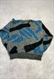 VINTAGE KNITTED JUMPER ABSTRACT PATTERNED KNIT SWEATER