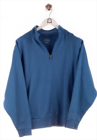 VINTAGE LL BEAN SWEATSHIRT PLAIN LOOK BLUE WITH HALF ZIP