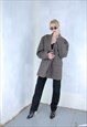 VINTAGE 80'S BAGGY UNISEX CHECKERED SUIT BLAZER JACKET BROWN