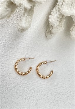 Gold Chunky Twisted Hoop Circle Everyday Earrings