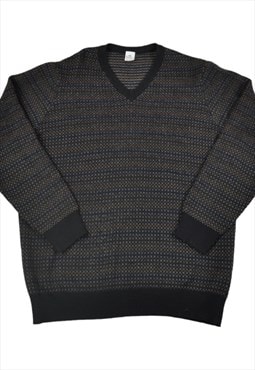 Vintage Knitwear V-Neck Sweater Retro Pattern Medium