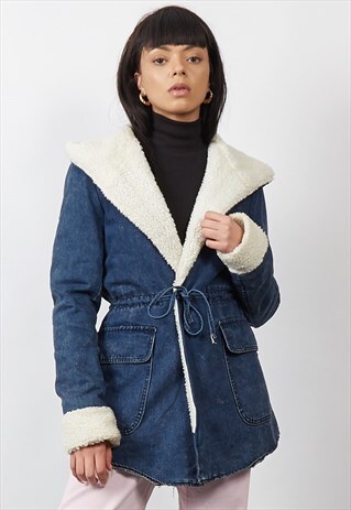 VINTAGE 90'S FAUX SHEARLING LINED DENIM JACKET