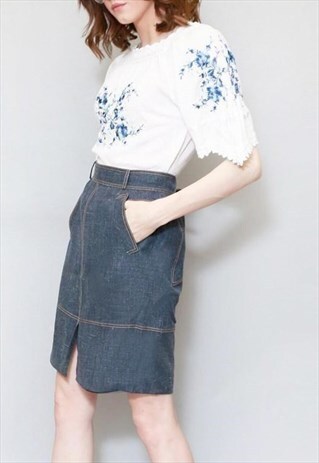 VINTAGE 1980'S SALVATORE FERRAGAMO BLUE WOOL SKIRT