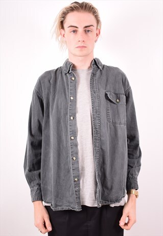 WRANGLER MENS VINTAGE DENIM SHIRT MEDIUM GREY 90S