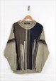 Vintage Knitted Jumper 80s Patterned Beige/Navy Medium