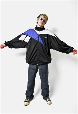 90s REEBOK sport jacket mens black blue white Old School 