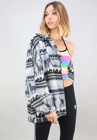 VINTAGE 90S OVERSIZED PATTERNED ZIP UP FLEECE