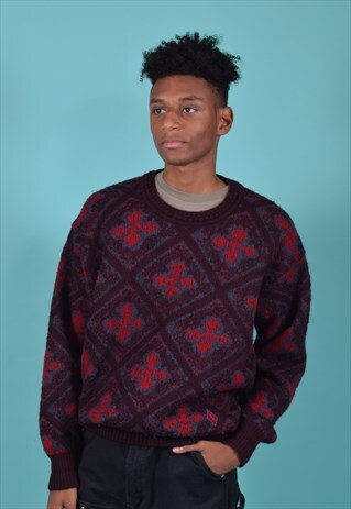 VINTAGE YVES SAINT LAURENT MAROON PATTERNED JUMPER