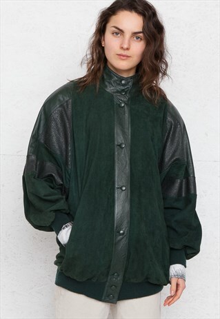 VINTAGE GREEN SUEDE LEATHER JACKET COAT