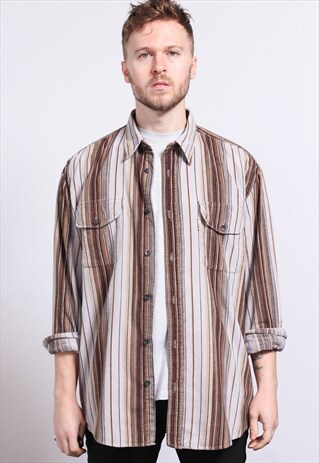 VINTAGE CORDUROY CORD STRIPED SHIRT