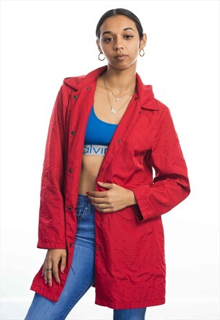 VINTAGE RED TRENCH COAT 90S M 13.5