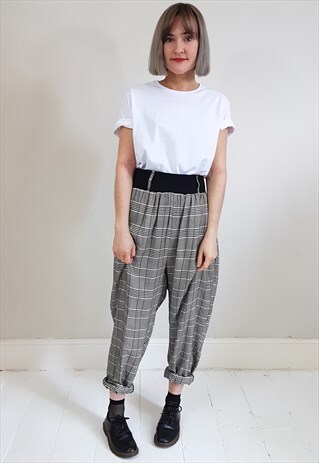 VINTAGE 90'S PRINCE OF WALES CHECKED TROUSERS W/ BLACK WAIST