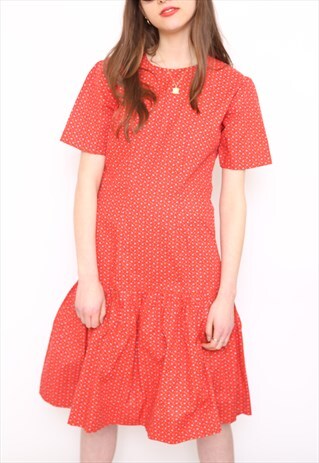 VINTAGE 70S RED FLORAL COTTON SUMMER DRESS