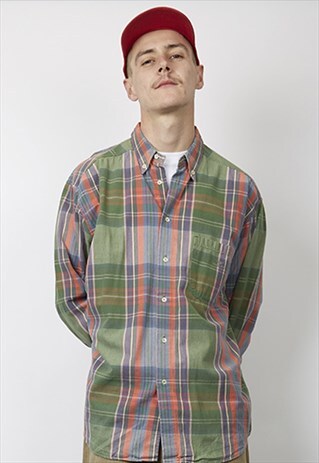 VINTAGE 90'S ARMANI ORANGE/ GREEN TARTAN SHIRT