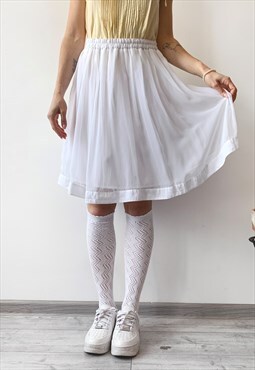 Vintage 50's White High Waisted Pleated Prairie Midi Skirt