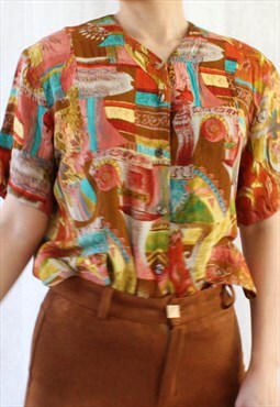 Vintage Blouse Abstract Pattern S B109