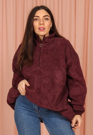 VINTAGE 90S 1/4 ZIP FLEECE IN MAROON