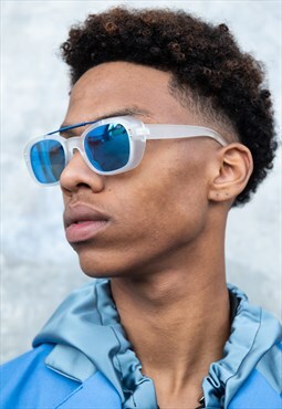 Polarized Sunglasses with Brow Bar in Matt Clear with Blue