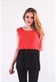 SLEEVELESS VEST TOP WITH SCALLOPED HEM IN RED/BLACK
