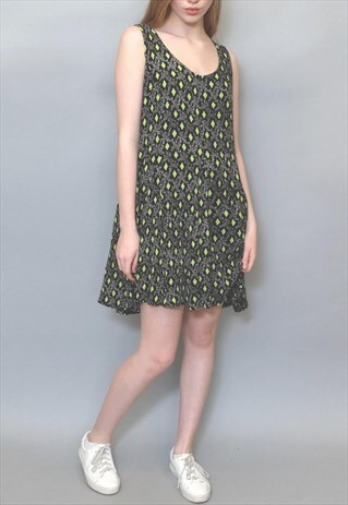 VINTAGE 1990'S BLACK AND GREEN DIAMOND MINI DRESS