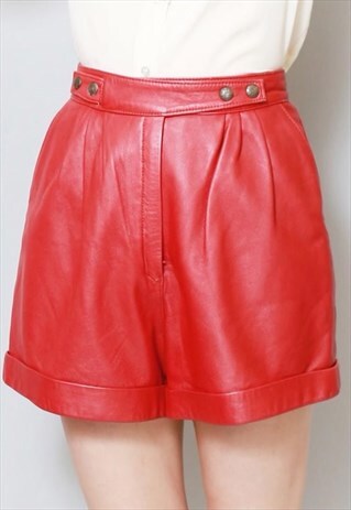 VINTAGE 1980'S RED HIGH WAISTED LEATHER SHORTS