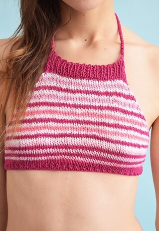 70'S STYLE BOHO FESTIVAL JAZZY CROCHET HALTER CROP TOP