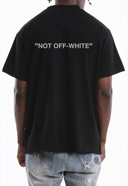 Black " NOT OFF WHITE " reflective Print T shirt tee Y2K