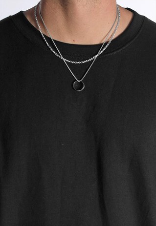 RINGER 24" LAYER PENDANT NECKLACE CHAIN - SILVER