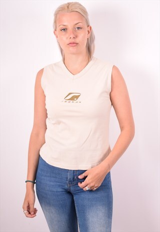 REEBOK WOMENS VINTAGE VEST TOP LARGE BEIGE 90S