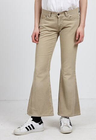VINTAGE BEIGE LEVI'S CORDUROY BOOT CUT TROUSERS BOTTOMS