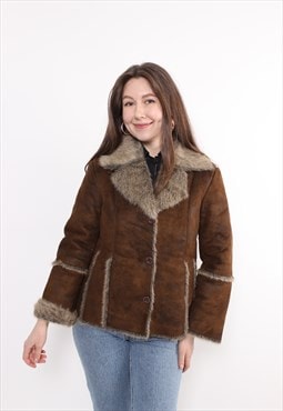 90s brown cord jacket vintage sherpa jacket retro penny lane