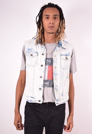 MENS VINTAGE DENIM GILET MEDIUM BLUE 90S