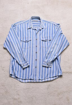 Vintage 90s River Island Blue White Striped Denim Shirt