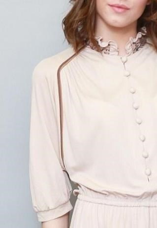 VINTAGE 1970'S CREAM & BROWN FLORAL RUFFLED MIDI DRESS