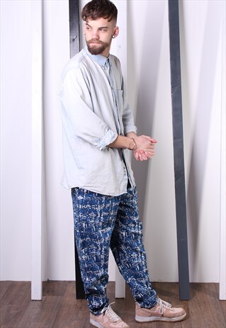 VINTAGE 90S PATTERNED CRAZY PRINT TROUSERS. UNISEX. GYM.