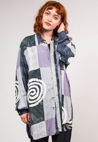 RETRO 90'S WAVEY ABSTRACT PATTERN OVERSIZE SHIRT
