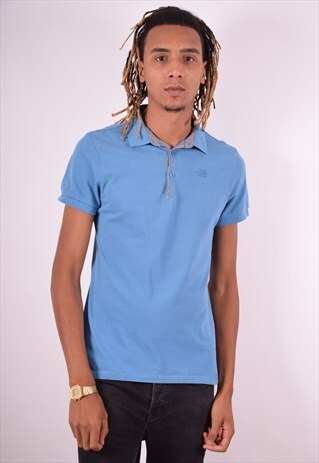 THE NORTH FACE MENS VINTAGE POLO SHIRT MEDIUM BLUE 90S