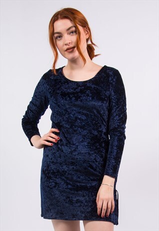 VINTAGE 90'S BLUE CRUSHED VELVET MINI DRESS