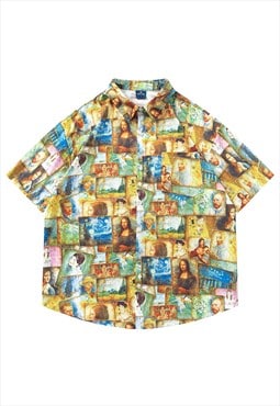 Mona Lisa shirt short sleeve art blouse Van Gogh top cream