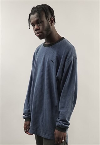 VINTAGE 90'S PUMA BLUE/ BLACK RIB SWEATSHIRT