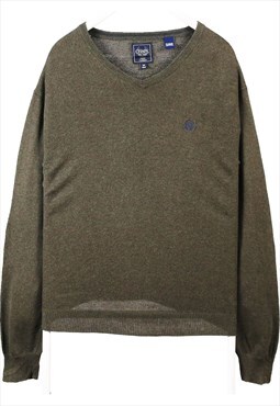 Vintage 90's Chaps Jumper Knitted V Neck Long Sleeve Khaki
