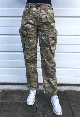 WOMENS VINTAGE FESTIVAL GREEN CAMOUFLAGE HIGH WAIST TROUSERS