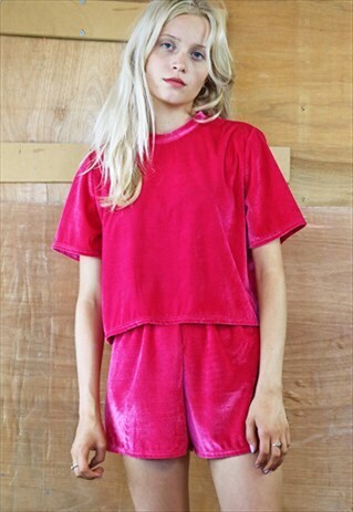 PINK VELVET SHORTS & TOP CO-ORDINATES