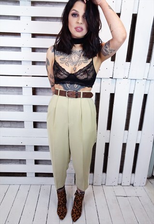 CREAM ANKLE GRAZER CROPPED HIGH WAISTED TROUSERS