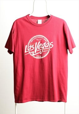 Vintage Gildan Las Vegas Crewneck Print T-shirt Burgundy