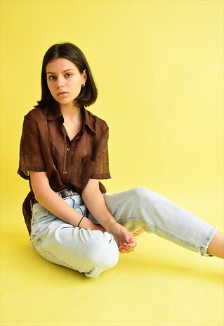 90'S RETRO GRUNGE SHEER OVERSIZED SHIRT BLOUSE TOP