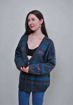 Abstract cardigan sweater, women oversize sweater