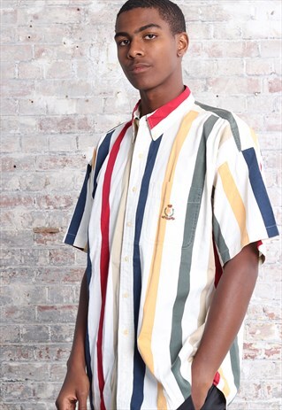 VINTAGE RALPH LAUREN CHAPS LOGO SHORT SLEEVE STRIPED SHIRT