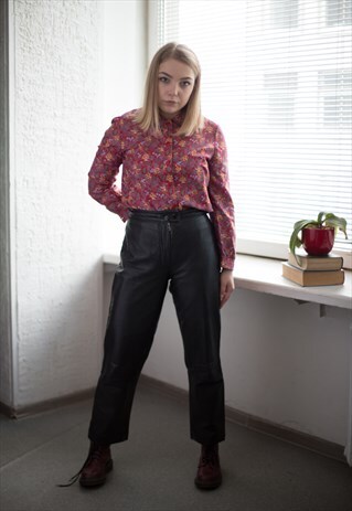 VINTAGE 80'S BLACK HIGH WAISTED LEATHER TROUSERS